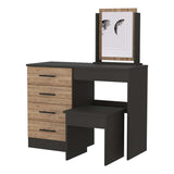 Tocador Kaia Miel y Wengue 100x42.5cm de Un Puesto con Cuatro Cajones con Espejo y con Una Silla - Cajoneras | Bylmo