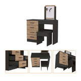 Tocador Kaia Miel y Wengue 100x42.5cm de Un Puesto con Cuatro Cajones con Espejo y con Una Silla - Cajoneras | Bylmo