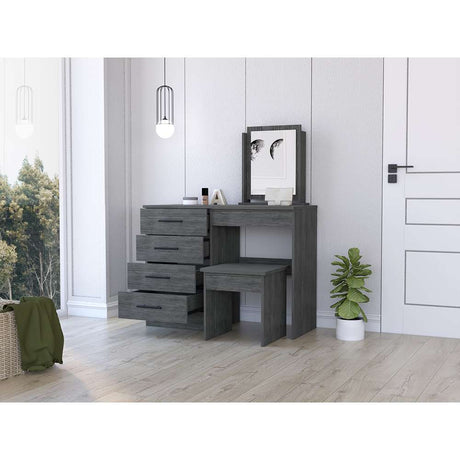 Tocador Kaia Roble Gris 100x126.7cm con Cuatro Cajones y con Espejo - Cajoneras | Bylmo