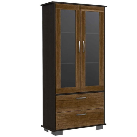 Vitrina Classic Wengue y Caramelo 80x164cm con Tres Compartimientos y con Dos Cajones - Bares | Bylmo