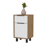 Mesa de Noche Kaia Z Miel y Blanco 41x70cm con Un Cajón y con Una Puerta - Mesas de Noche | Bylmo