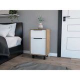 Mesa de Noche Kaia Z Miel y Blanco 41x70cm con Un Cajón y con Una Puerta - Mesas de Noche | Bylmo