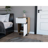 Mesa de Noche Kaia Z Miel y Blanco 41x70cm con Un Cajón y con Una Puerta - Mesas de Noche | Bylmo
