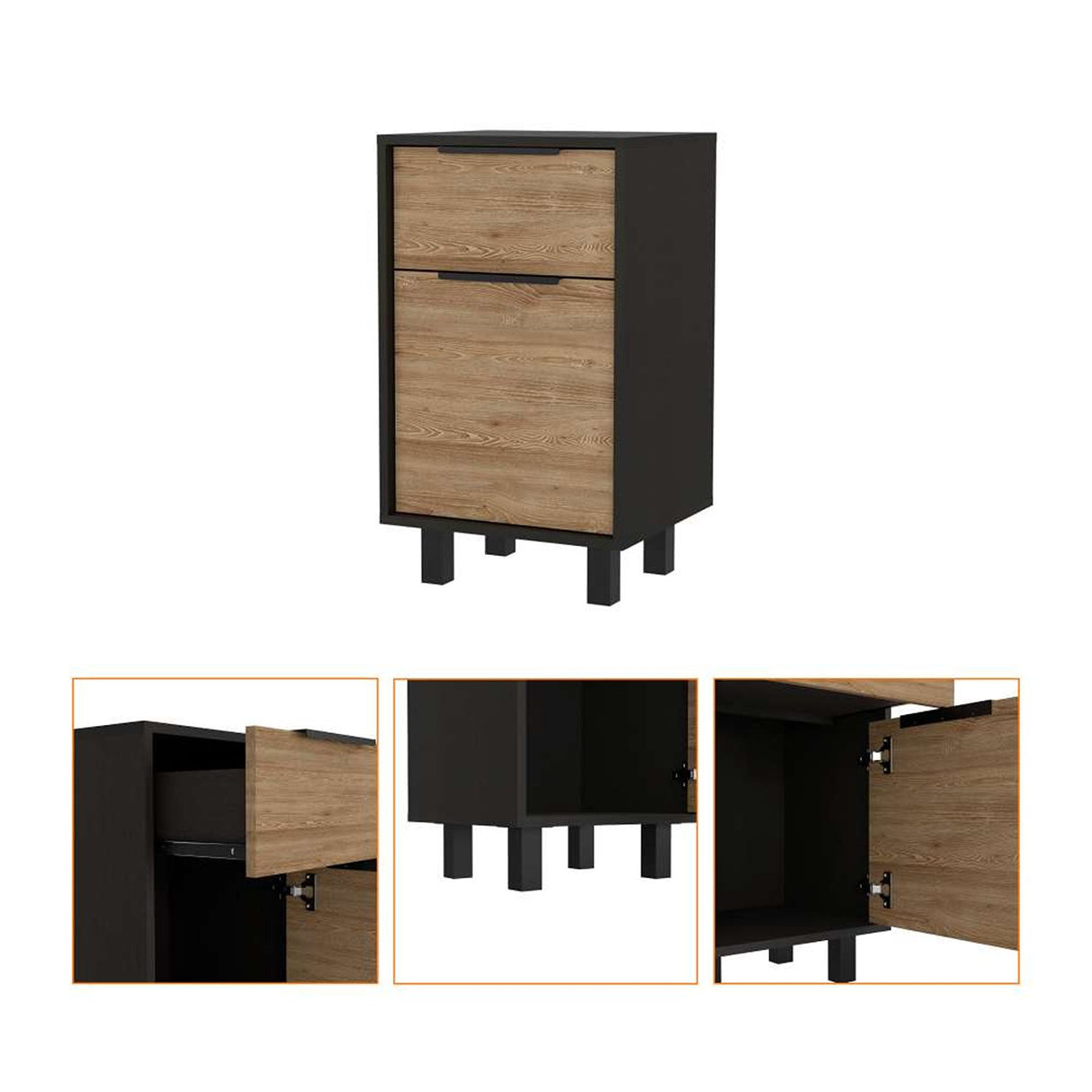 Mesa de Noche Kaia Plus Miel y Wengue 41 cm con Un Cajón y Una Puerta - Mesas de Noche | Bylmo