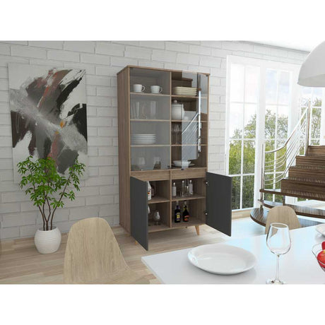 Vitrina Salem Miel 91.1x180cm con Doce Compartimientos y sin Portabotellas - Bifes | Bylmo