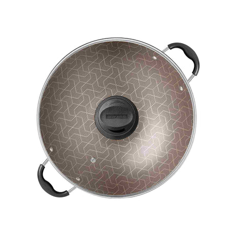 Wok Paris Aluminio 32 cm con Revestimiento Interno y Externo Antiadherente Starflon Max Rojo con Tapa de Vidrio Rojo - Ollas y Sartenes | Bylmo