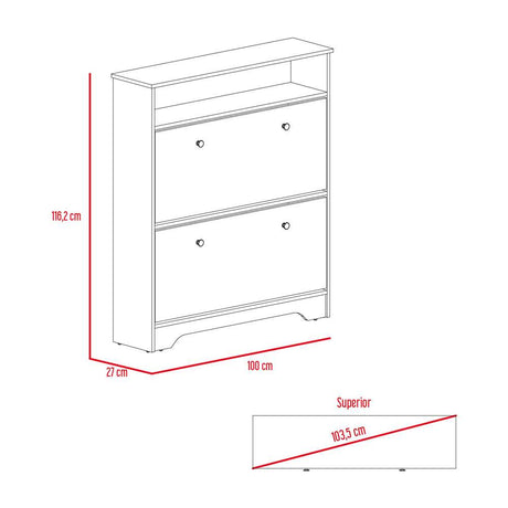 Zapatero Z 100 Blanco 100x100cm Horizontal de Dos Niveles para Seis pares de Zapatos - Zapateros | Bylmo