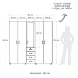 Closet Atlas Caramelo 200x200cm con Cuatro Cajones Cuatro Puertas y con Espejo - Closets | Bylmo