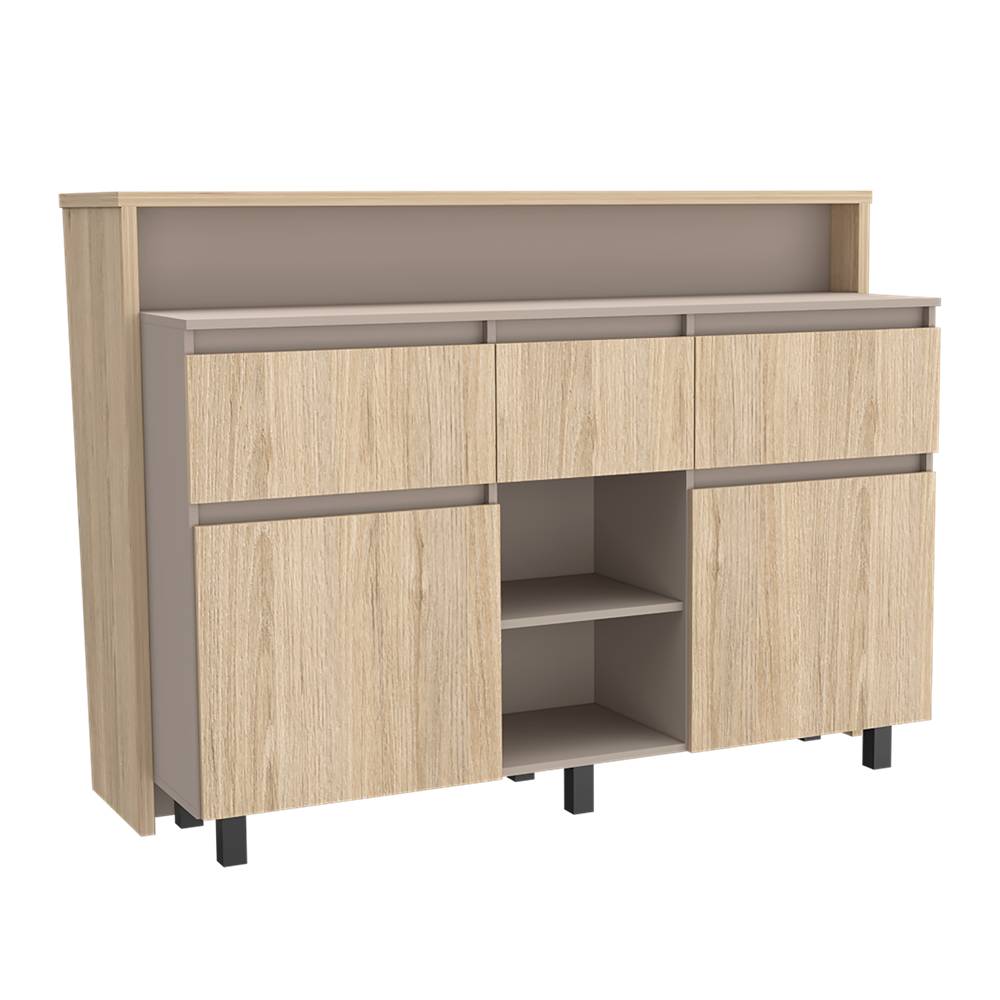 Barra de Cocina Kiara Rovere y Taupe 150 cm con Dos Puertas y Tres Cajones - Muebles Organizadores | Bylmo