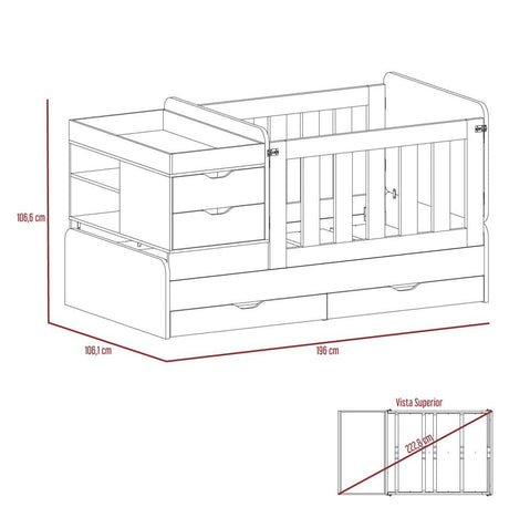 Cama Corral Rosario Blanco y Ceniza 106x99.45cm para Colchón Sencillo sin Colchón y con Cabecero - Camas | Bylmo