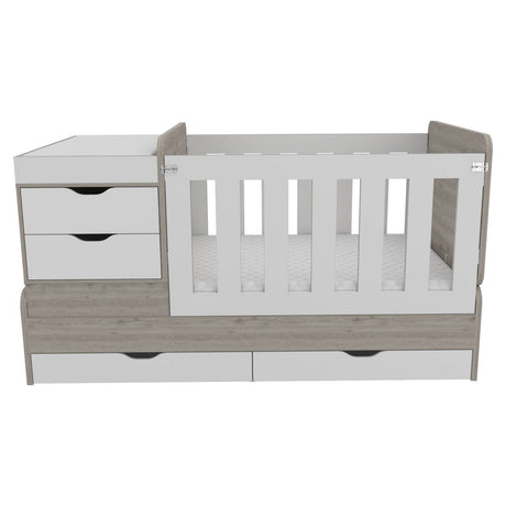 Cama Corral Rosario Blanco y Ceniza 106x99.45cm para Colchón Sencillo sin Colchón y con Cabecero - Camas | Bylmo