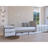Cama Corral Rosario Blanco y Ceniza 106x99.45cm para Colchón Sencillo sin Colchón y con Cabecero - Camas | Bylmo