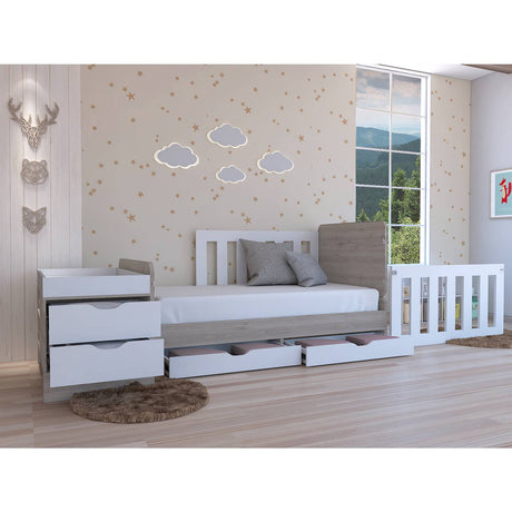 Cama Corral Rosario Blanco y Ceniza 106x99.45cm para Colchón Sencillo sin Colchón y con Cabecero - Camas | Bylmo