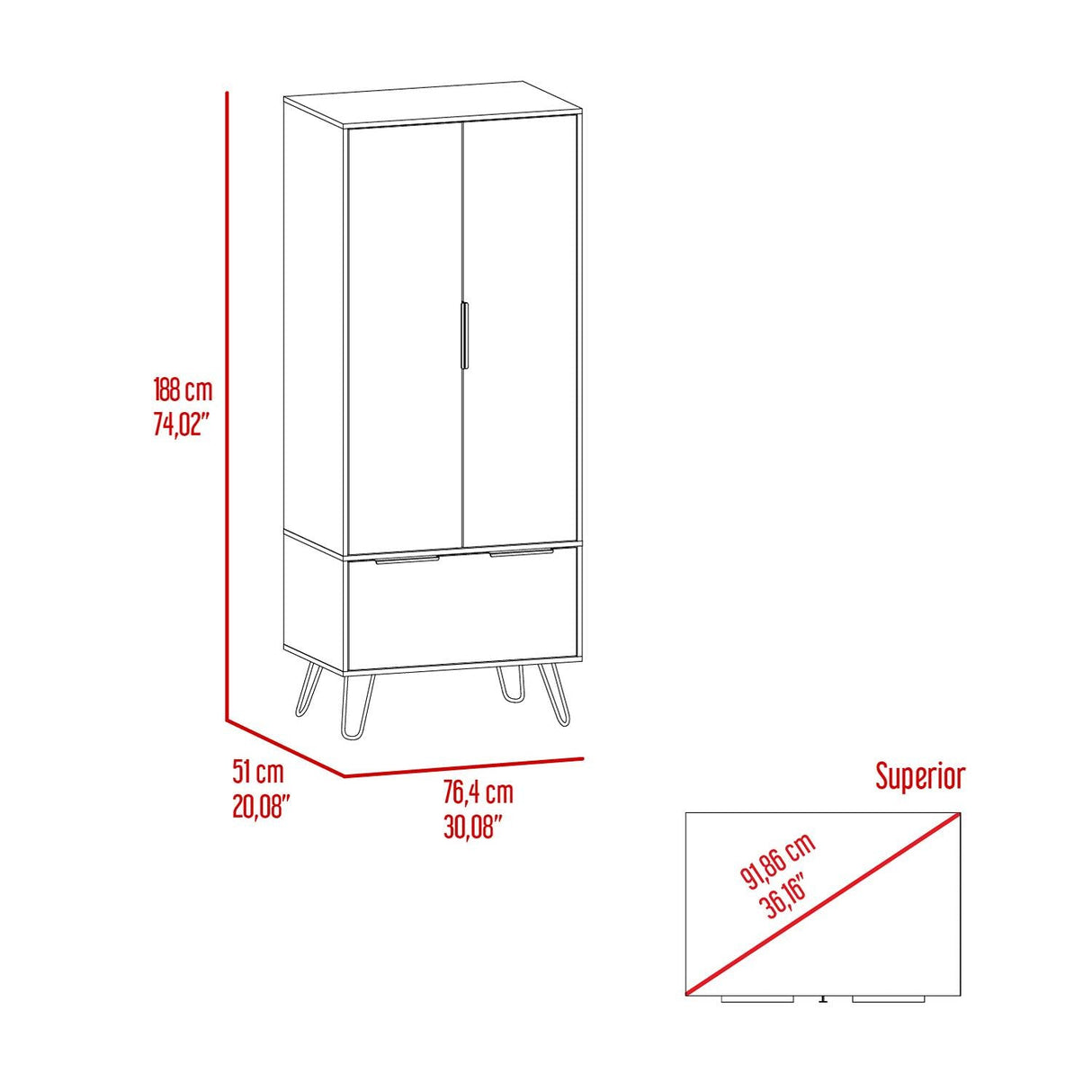 Closet Augusta Duna 76.4x188cm con 1 Cajones sin Entrepaños - Closets | Bylmo