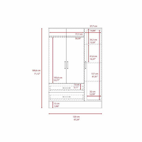 Closet Cidra Wengue 120x181cm con 2 Cajones con 3 Entrepaños con Espejo - Closets | Bylmo