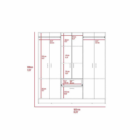 Closet Luna Wengue 162x171cm con 1 Cajones con 4 Entrepaños - Closets | Bylmo