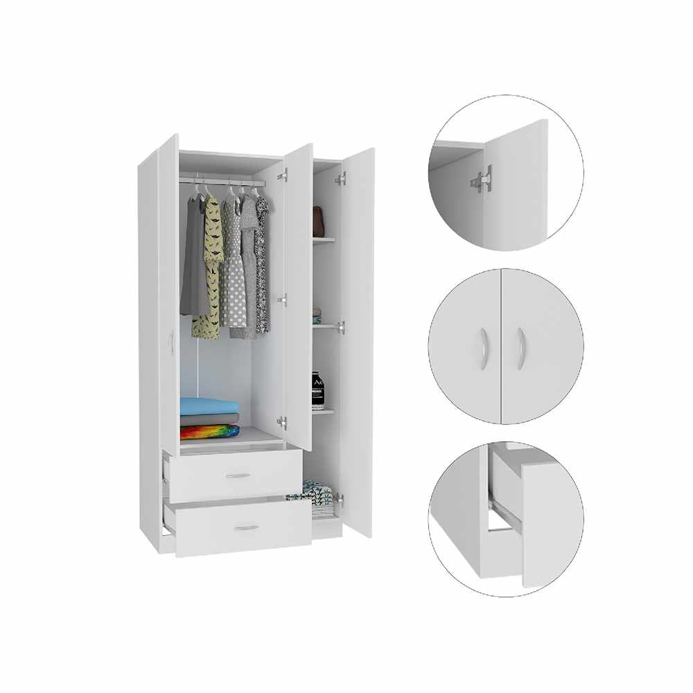Closet Místico Blanco 90x180cm con 2 Cajones con 3 Entrepaños - Closets | Bylmo