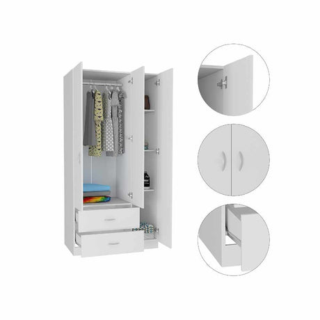 Closet Místico Blanco 90x180cm con 2 Cajones con 3 Entrepaños - Closets | Bylmo