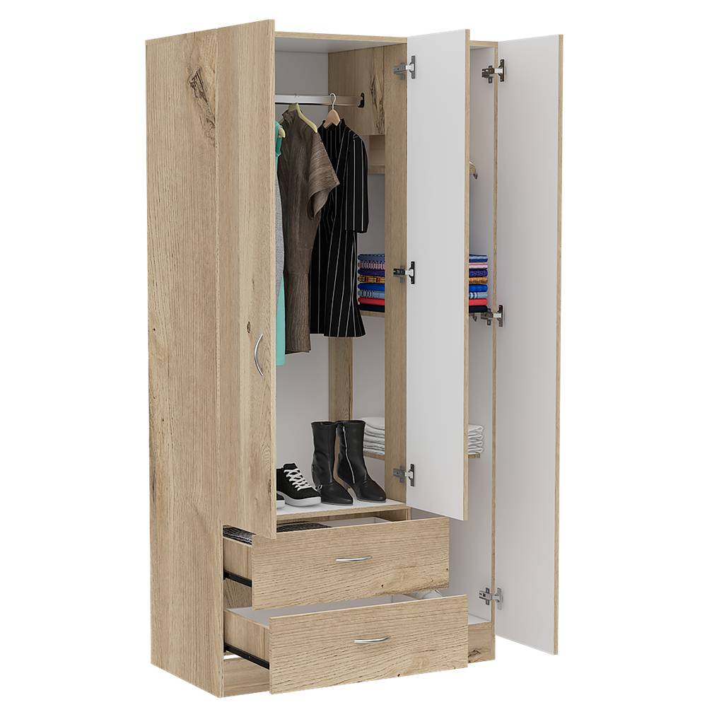 Closet Oporto Duna y Blanco 90 cm con Espejo y Dos Cajones - Closets | Bylmo