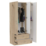 Closet Oporto Duna y Blanco 90 cm con Espejo y Dos Cajones - Closets | Bylmo