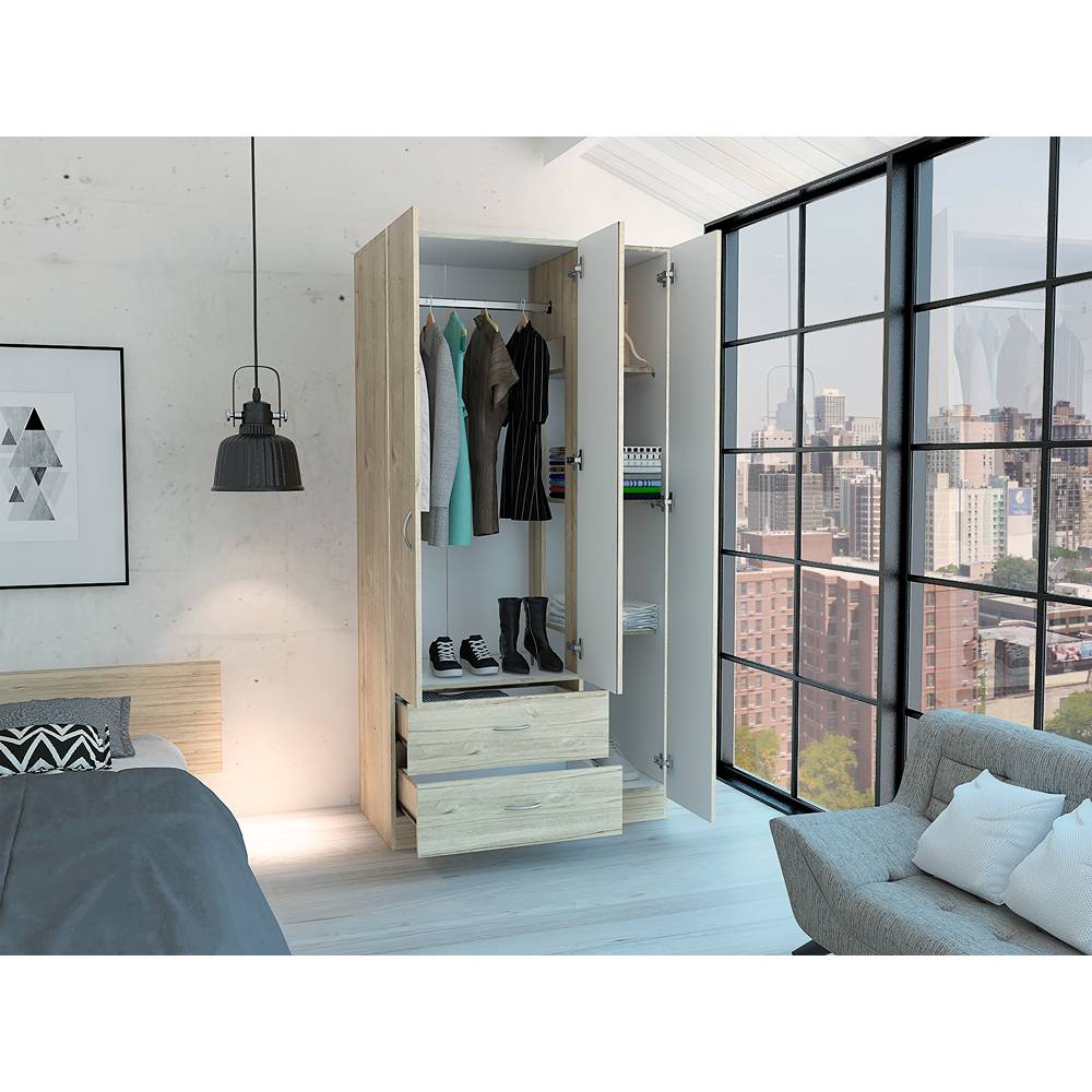 Closet Oporto Duna y Blanco 90 cm con Espejo y Dos Cajones - Closets | Bylmo