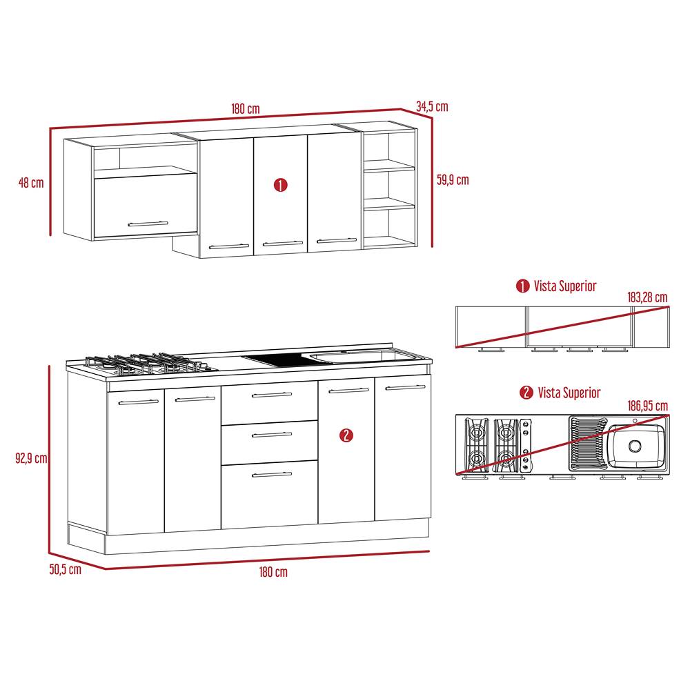 Cocina Osaka Bellota y Blanco 180 cm - Cocinas | Bylmo