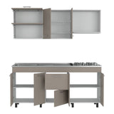 Cocina Sakai Taupe y Blanco 180 cm Izquierda con Mesón - Cocinas | Bylmo