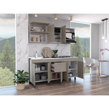 Cocina Sakai Taupe y Blanco 180 cm Izquierda con Mesón - Cocinas | Bylmo