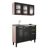 Cocina Integral Negro 105x52,5cm con Meson de Acero Al Carbon y con Pozuelo para lado Izquierda - Cocinas | Bylmo