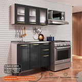 Cocina Integral Negro 165x52,5cm con Meson de Acero Al Carbon y con Pozuelo para lado Izquierda - Cocinas | Bylmo