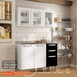 Cocina Integral Evidence Blanco y Negro 120x192cm con Mesón de Acero Al Carbon Lado Izquierdo y sin Estufa - Cocinas | Bylmo