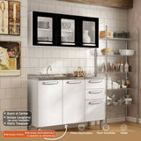 Cocina Evidence Negro y Blanco 105x52,5cm con Meson de Acero Inoxidable y con Pozuelo para lado Izquierda - Cocinas | Bylmo
