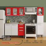 Cocina Integral Evidence Rojo y Blanco 220 cm con Mesón - Cocinas | Bylmo