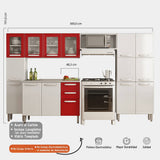 Cocina Integral Evidence Blanco y Rojo 300 cm con Mesón - Cocinas | Bylmo