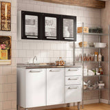 Cocina Integral Gourmet Blanco y Negro 120 cm con Mesón y con Lavaplatos Central - Cocinas | Bylmo