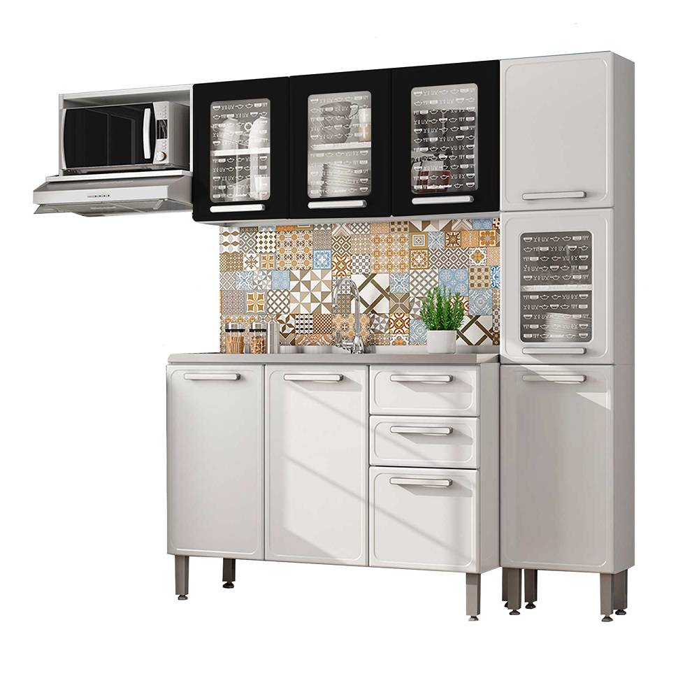 Cocina Integral Gourmet Blanco y Negro 220 cm con Mesón - Cocinas | Bylmo