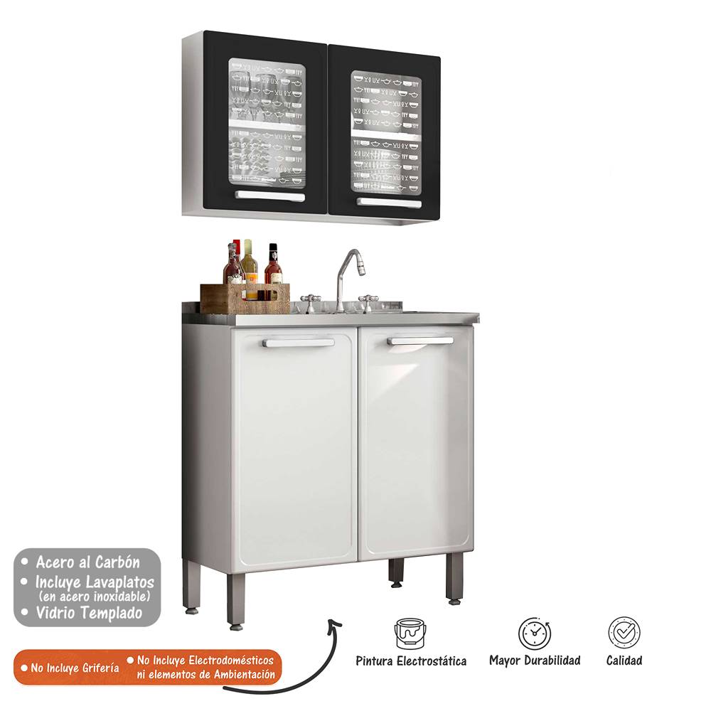 Cocina Integral Gourmet Blanco y Negro 80 cm con Mesón - Cocinas | Bylmo