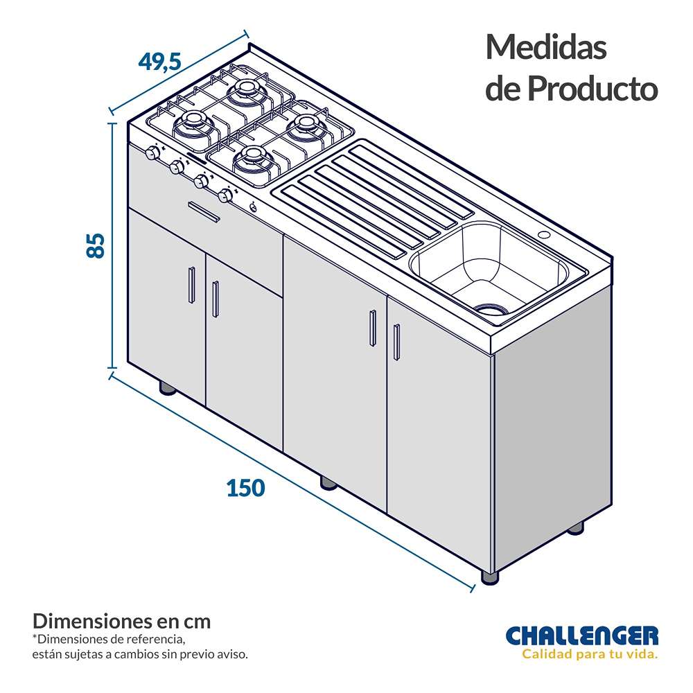 Combo Mueble Superior + Campana +Mueble Inferior + Mesón Dark 150 cm Versátil - Combo | Bylmo