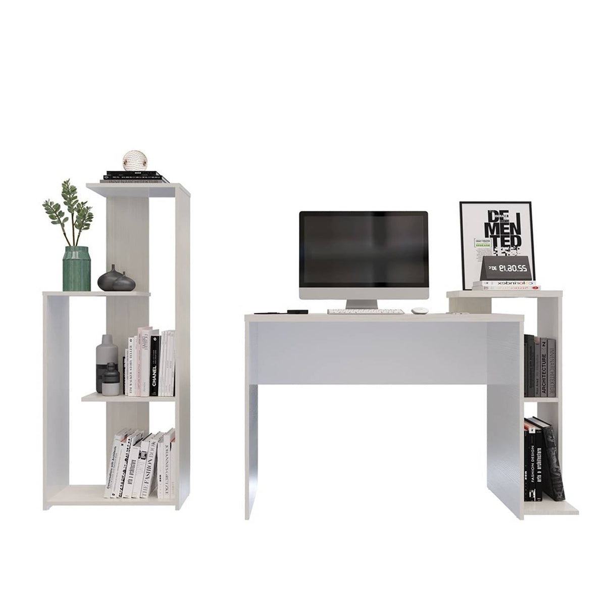 Combo Escritorio y Biblioteca Z Niebla 121x82cm sin Cajones y con Organizador de Libros - Escritorios y Archivadores | Bylmo