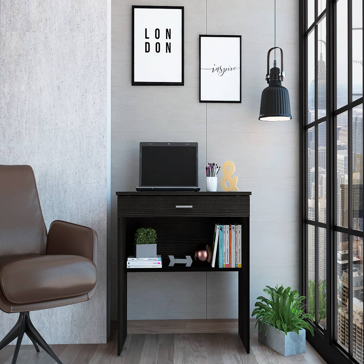 Escritorio 80C Wengue 80x73.6cm Con Un Cajón y con Organizador de Libros - Escritorios | Bylmo