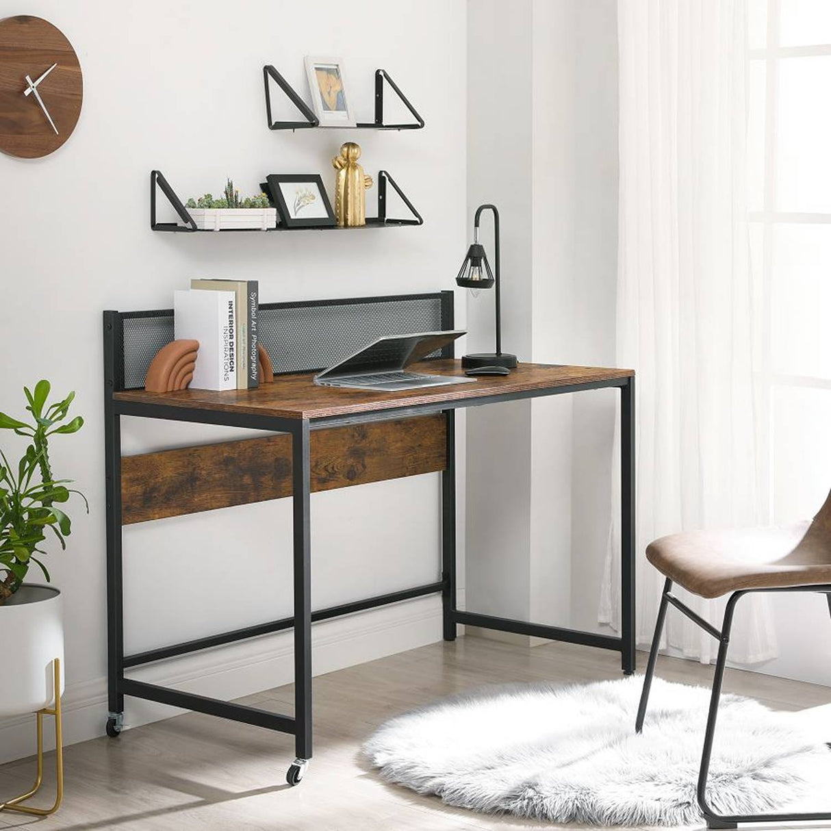 Escritorio Dinor Café Rústico y Negro 120 cm Minimalista - Escritorios | Bylmo