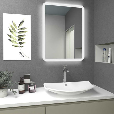 Espejo de Baño Arezo Plateado 80x60cm Rectangular y con Iluminiación Led - Espejos Decorativos | Bylmo