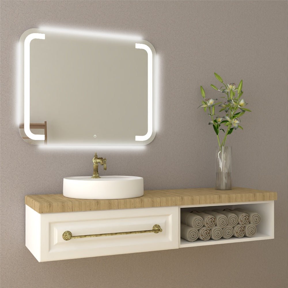 Espejo de Baño Led Touch Brown Plateado 90x70cm Rectangular con Sandblasting - Espejos de Baño | Bylmo