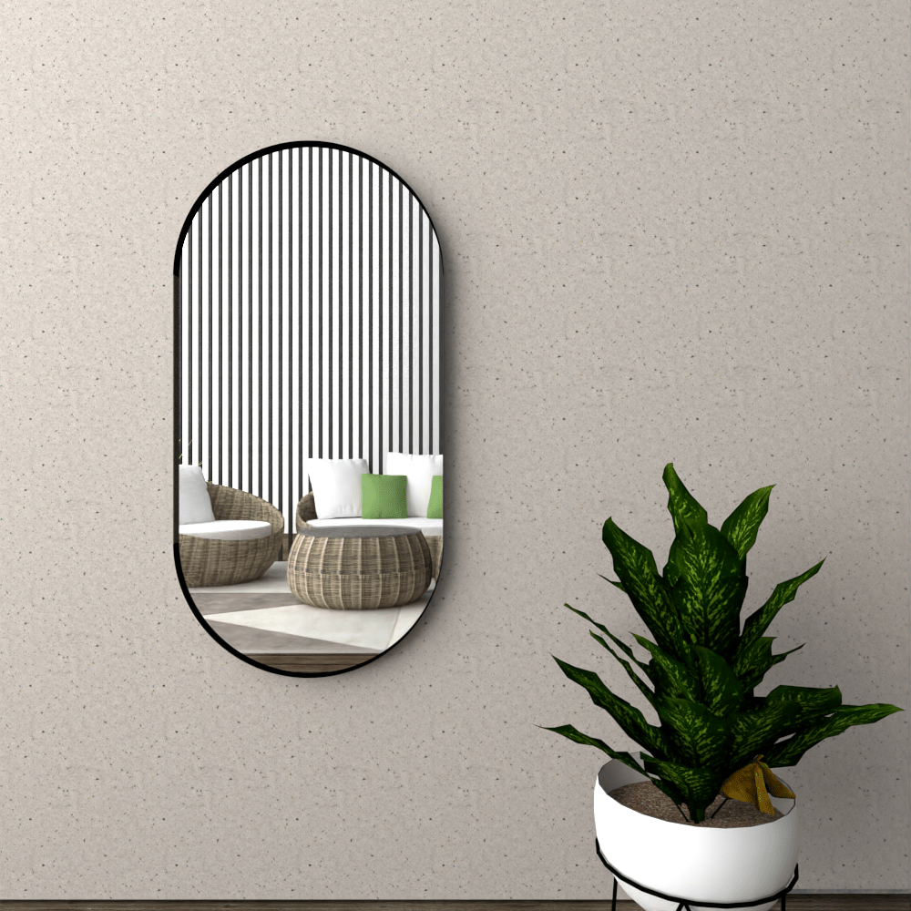 Espejo de Pared Lukman Negra 50x100cm Ovalado con Marco Metalico - Espejos Decorativos | Bylmo