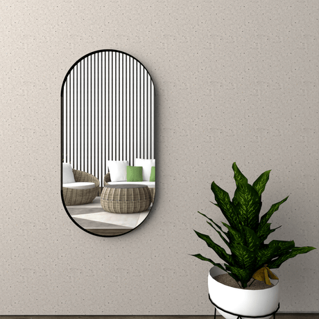 Espejo de Pared Lukman Negra 50x100cm Ovalado con Marco Metalico - Espejos Decorativos | Bylmo
