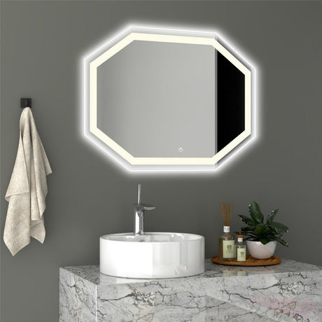 Espejo de Baño Mizu Plateado 80x60cm Octagonal y con Iluminiación Led - Espejos de Baño | Bylmo