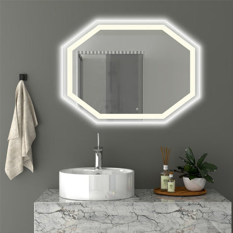Espejo de Baño Mizu Plateado 80x60cm Octagonal y con Iluminiación Led - Espejos de Baño | Bylmo
