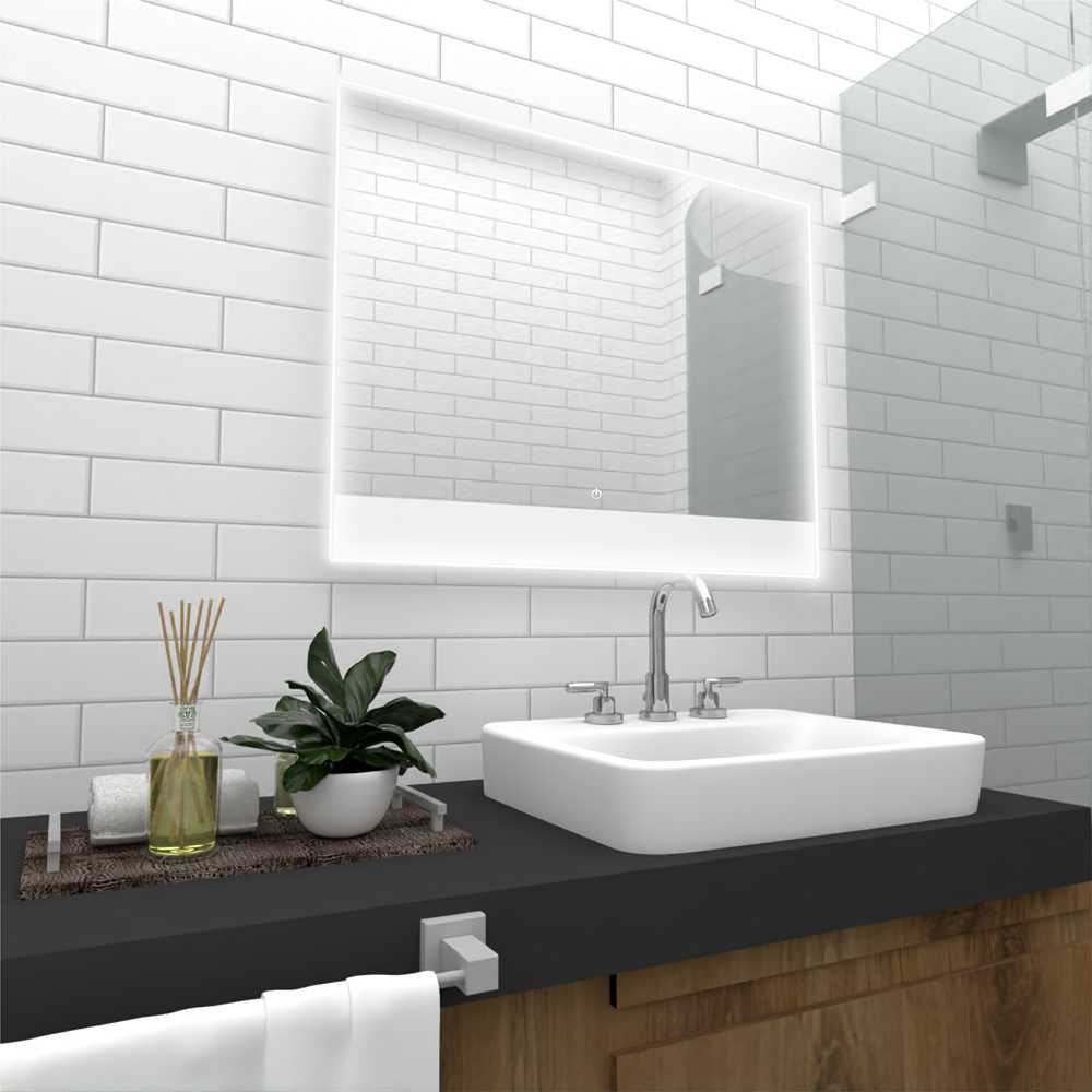 Espejo de Baño Palermo Plateado 90x70cm Rectangular y con Iluminiación Led Touch - Espejos Decorativos | Bylmo