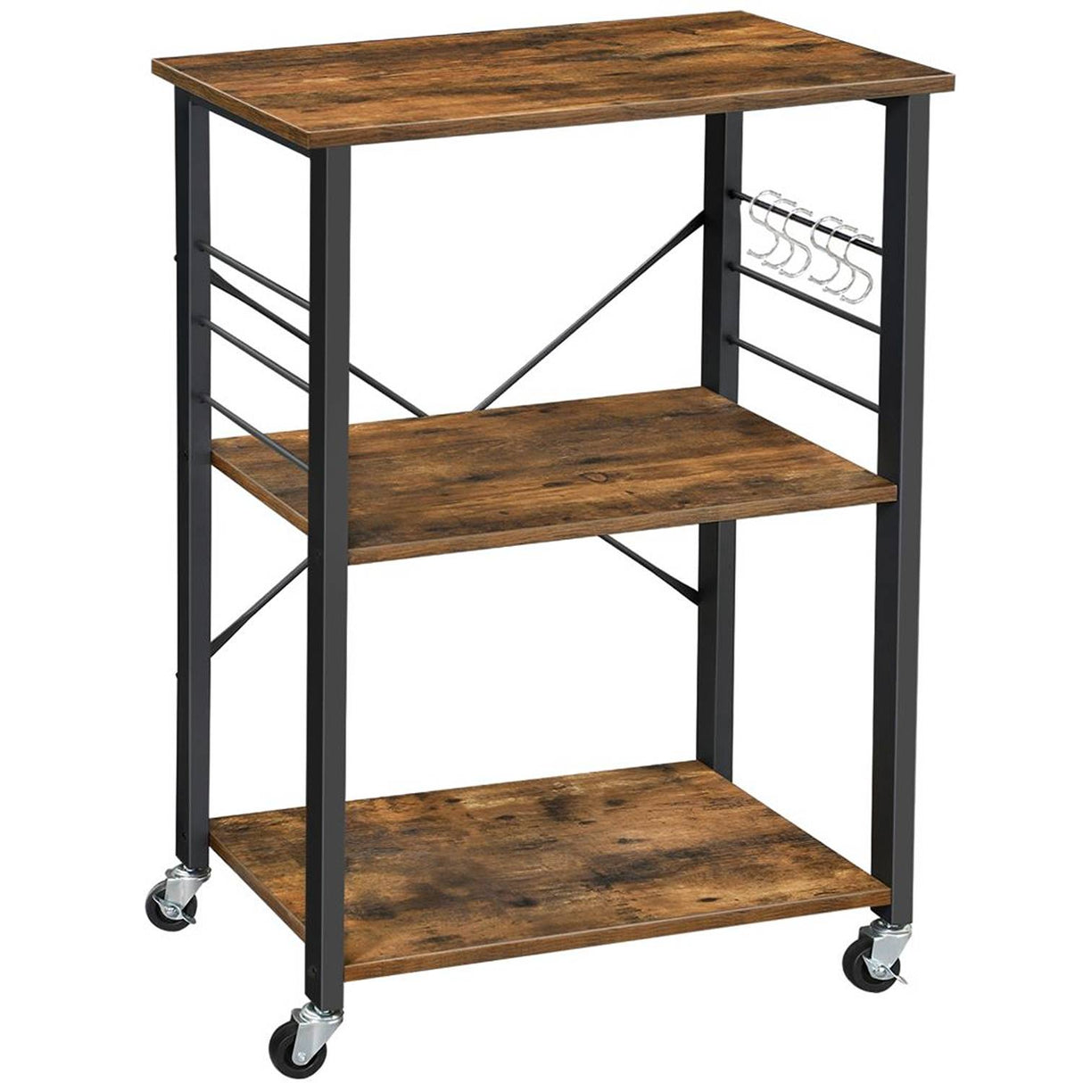 Mueble Auxiliar Dinor Café Rústico y Negro 60 cm con Rodachinas - Barras y Muebles Auxiliares | Bylmo
