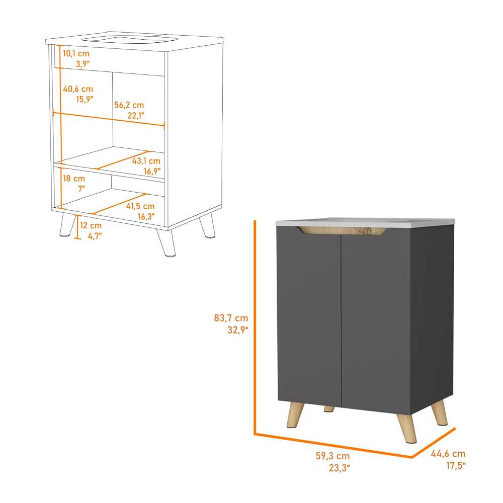 Gabinete de Baño Laurent Plomo 60 cm Incluye Lavamanos - Gabinetes de Baño | Bylmo